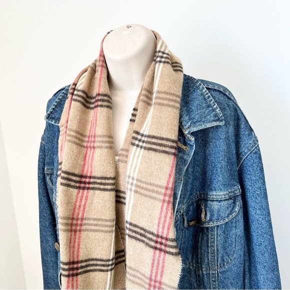 Plaid Scarf Plaid Check Pattern Neutral Tan Red‎ Black - Picture 4 of 6